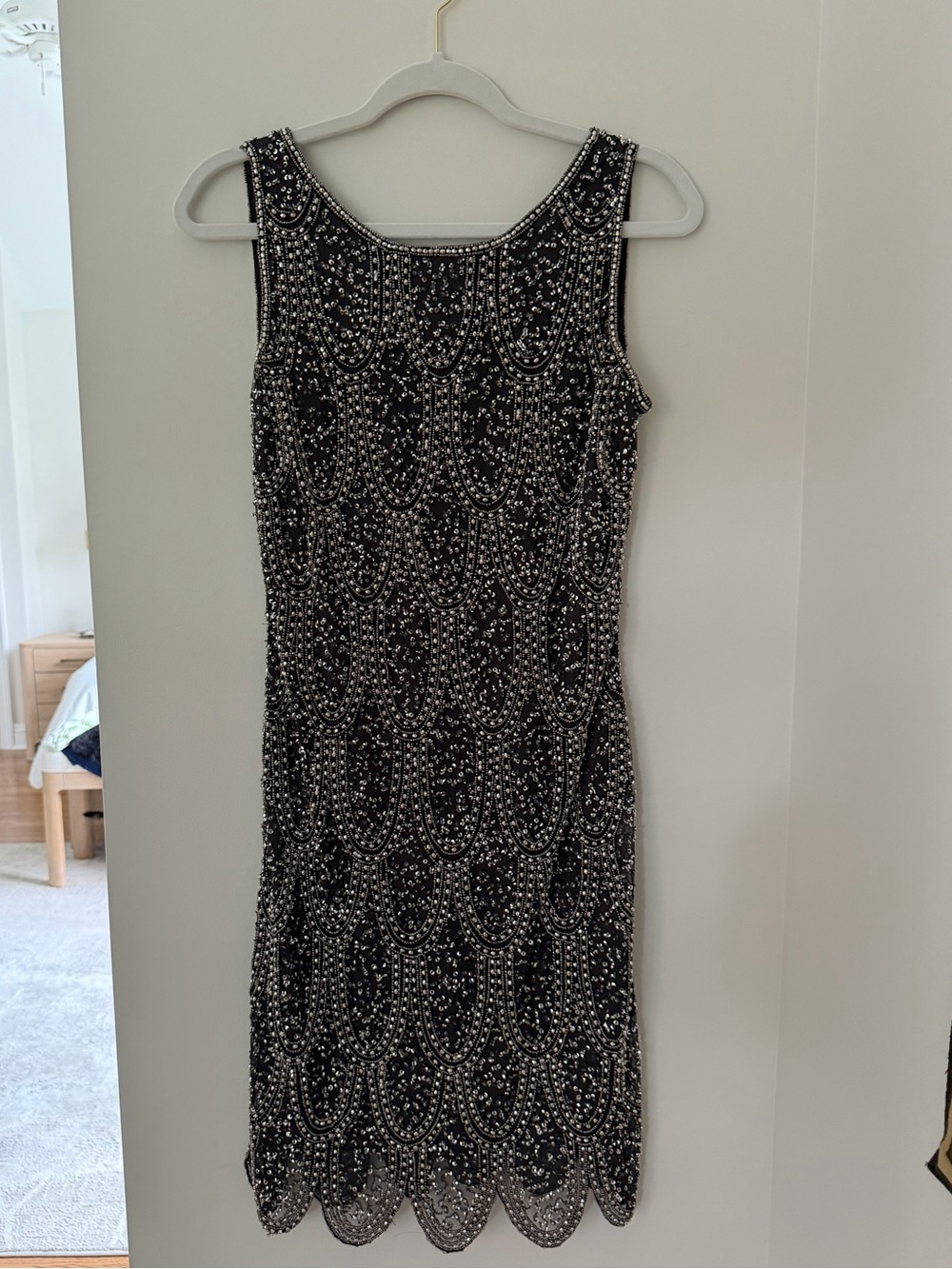 Pisarro Nights Black Beaded Scoop Neck Midi Dress